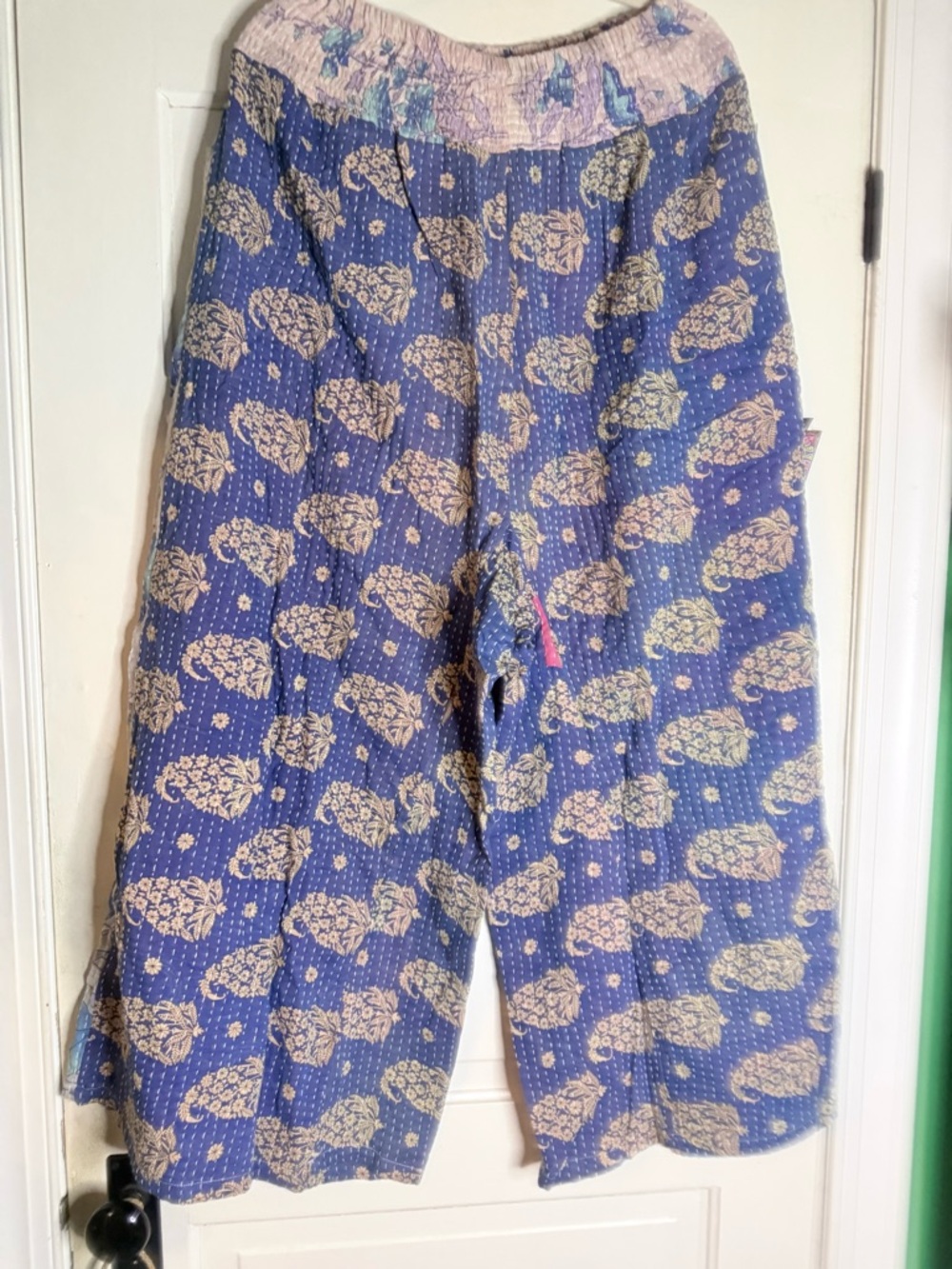 Kantha Bae Blue Floral Boho Wide-Leg Pants